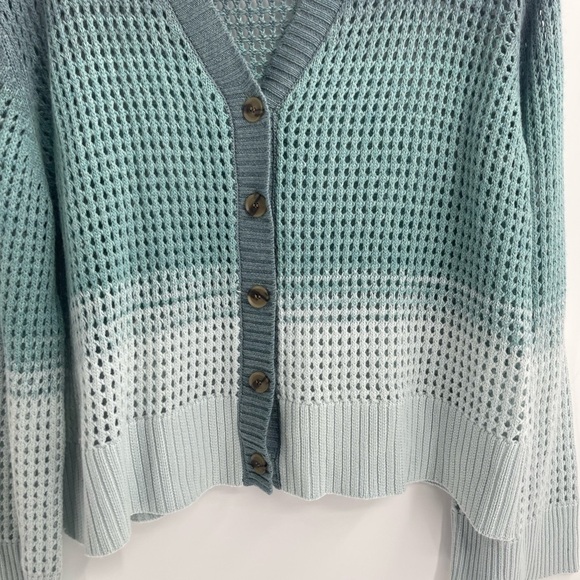 ATM Blue Ombre Wool Blend Open Knit Button Front Wool Cashmere Cardigan Size Xl - Picture 5 of 12
